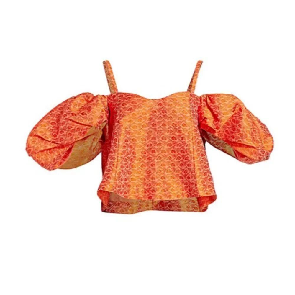 Rosie Assoulin Womens Top Ra Ra Puff Sleeve Tapestry Brocade Sz 0 Orange NWT